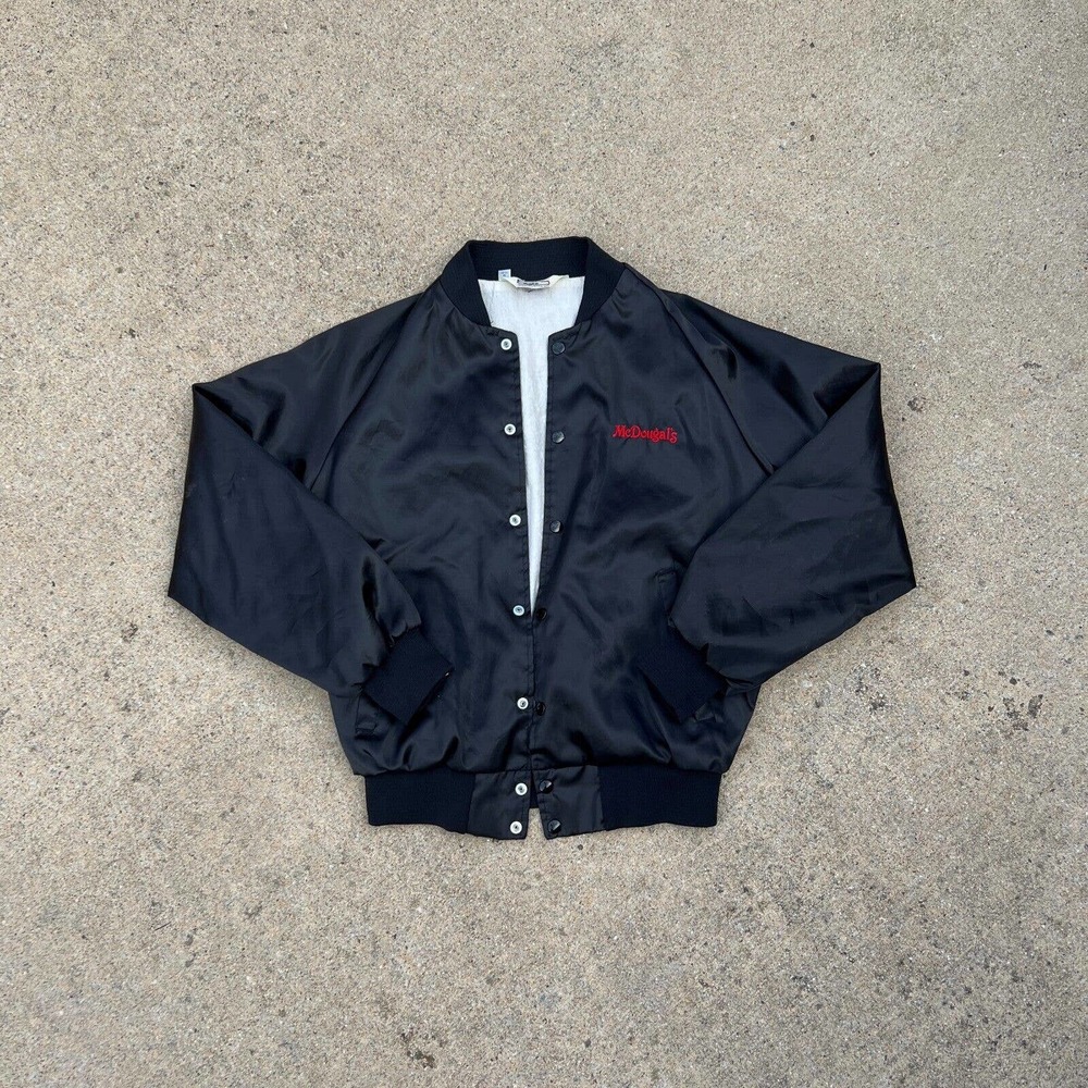 Vintage McDougal's Black Satin Bomber Jacket